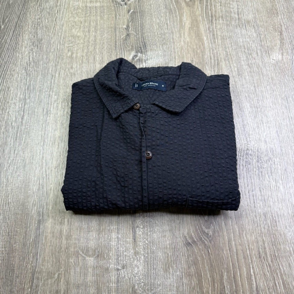 Lucky Brand Mens Black Classic Dobby-Cotton Short-Sleeve Button Up Shirt Size M - Picture 12 of 12